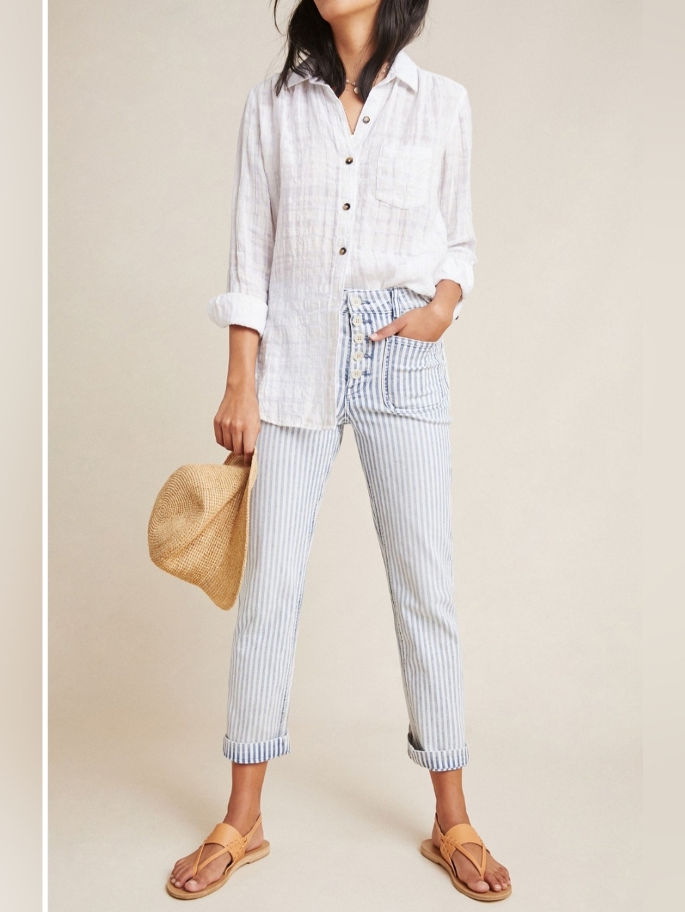 Anthropologie Pilcro Railroad Stripe High Rise Jeans 25 Slim Straight Workwear